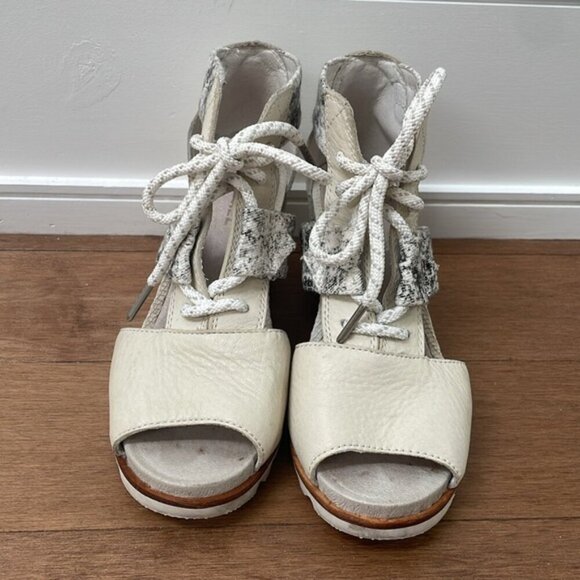 Sorel Joanie Lace snake print leather Wedge platform Sandals open toe shoes Sz 8 - Picture 3 of 13